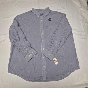 Izod Men's Blue and White Striped Dress Shirt